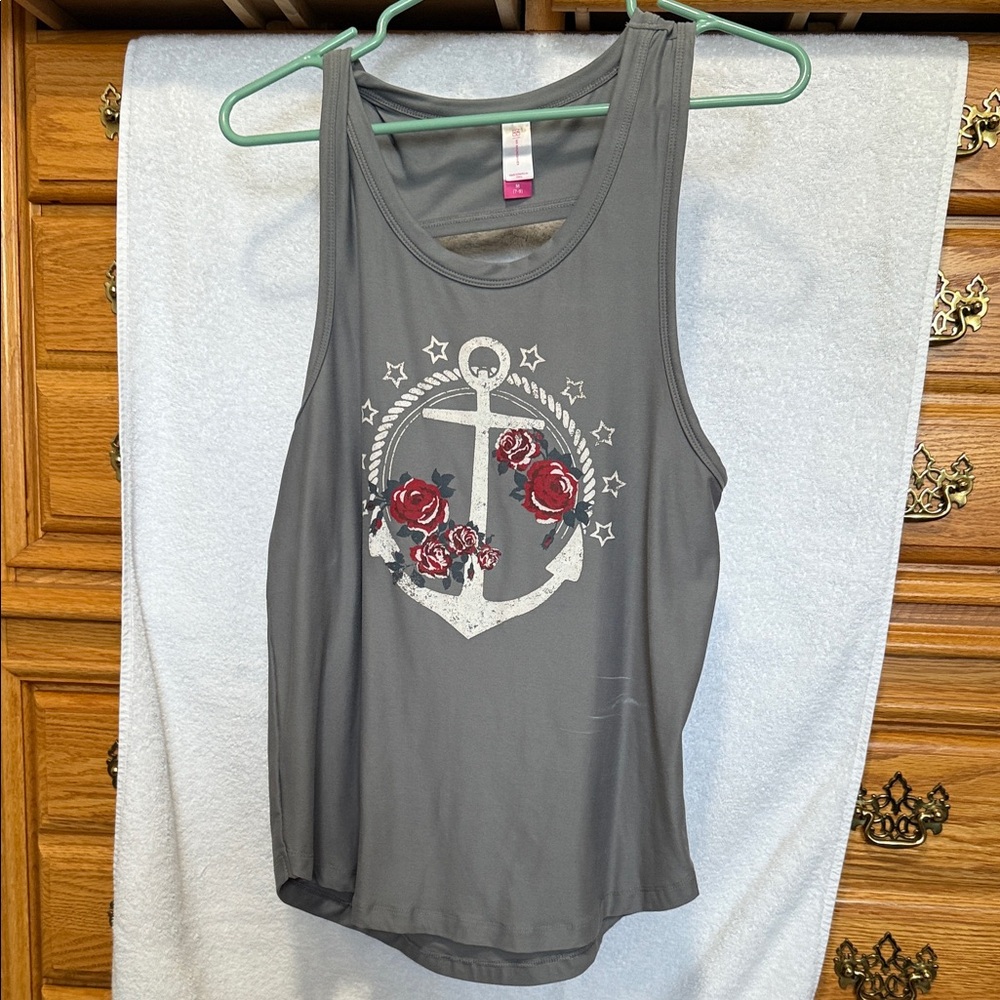 NOBO Gray Tank Top with Red Floral Anchor Design